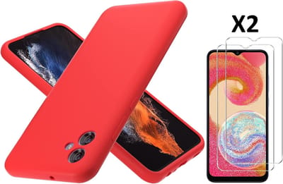 Hoesje Geschikt Voor Samsung Galaxy A04E Hoesje siliconen Rood zacht siliconen hoesje TPU backcover - Met Screenprotector - 2 stuks