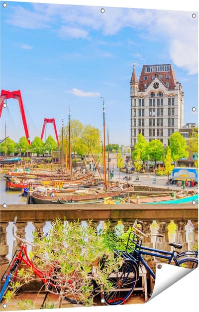 Gards Tuinposter Kleurrijke Oude Haven in Rotterdam - 90x120 cm - Tuindoek - Tuindecoratie - Wanddecoratie buiten - Tuinschilderij