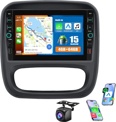ESSGOO Autoradio - 4+64GB - Geschikt Voor Opel Vivaro B 2014 t/m 2018 - Geschikt Voor Renault Trafic III 2014 t/m 2021 - Carplay & Android auto - Met navigatie GPS - 8 Inch QLED Touchscreen - Achteruitrijcamera