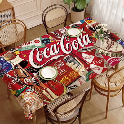 C-COCA Logo C-COLAS Rechthoekige Tafelkleden Bedrukte Tafeldoek Voor Boerderij Vakantie Bruiloft Feest Eettafel Decoratie 150x180cm