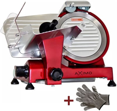 AXIMO Professionele Vleessnijmachine - Ø 220 mm Mes - 0-12 mm - 280 W - Inclusief 2 Beschermende Handschoenen