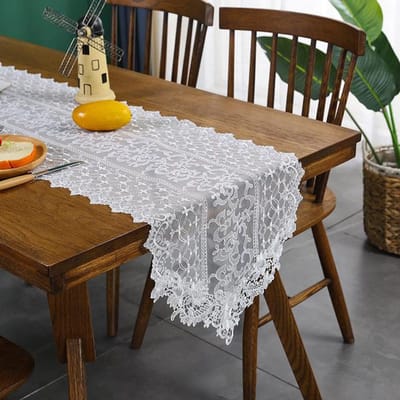 Tafelloper Wit Geborduurd Koreaans Tafelvlag Kant Eenvoudige Tafel Juppe Bloem Pastorale Tafelkleed Bruiloft Tafeldecoratie 40X70cm white