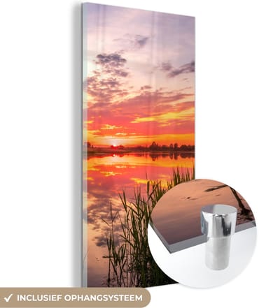 MuchoWow® Glasschilderij 20x40 cm - Schilderij acrylglas - Water - Lucht - Natuur - Foto op glas - Schilderijen