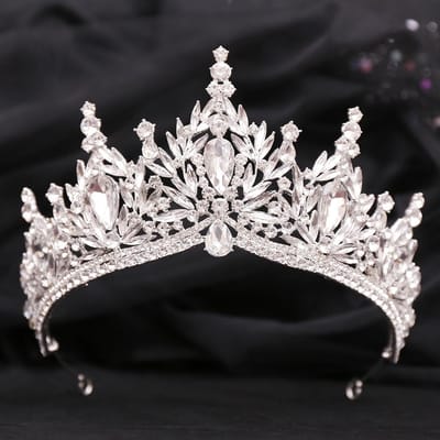 Barokke Luxe Grote Waterdruppel Kristal Opaal Tiara Voor Vrouwen Meisjes Bruiloft Bruids Verjaardagsfeest Kroon Haar Kleding Accessoire gray