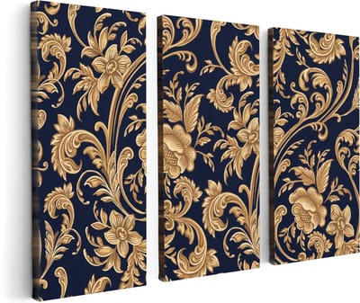 Artaza Canvas Schilderij Drieluik Decoratieve Gouden Bloemen Achtergrond - 120x80 - Foto Op Canvas - Canvas Print