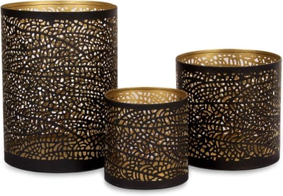 Set van 3 Decoratieve Kandelaars Zwart Goud Metaal Lantaarn Stijl Centerpiece
