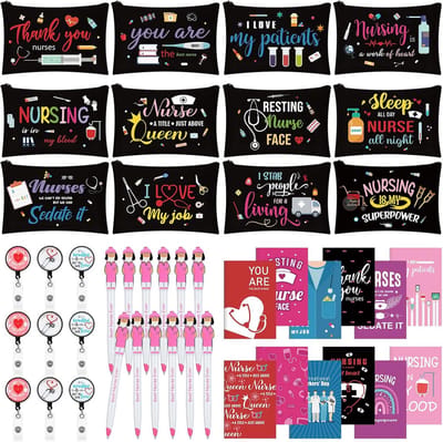 48 Delige Cadeauset voor Verpleegkundigen en Zorgpersoneel met Make-up Tas en Notitieboekjes