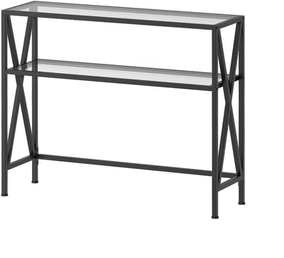 Consoletafel-Haltafel- smalle -Entreetafel met Planken-Gehard Glas (100x 25 x 80 ) cm- Gouden Metalen Frame-Zwart.