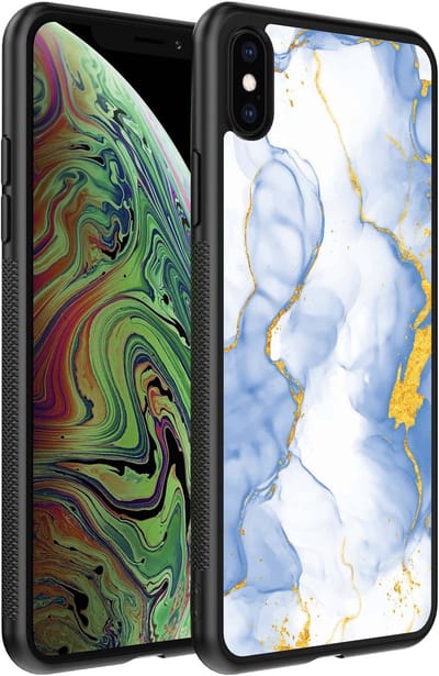 Smartphonica Telefoonhoesje Geschikt voor iPhone X/Xs met Lichtblauw Goud Marmer Opdruk - TPU Backcover Case Lightblue Gold Marble Design geschikt voor Apple iPhone X/10;Apple iPhone Xs