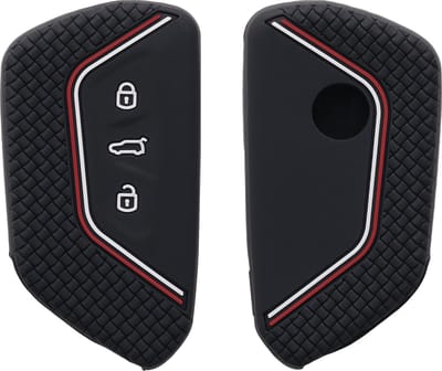 kwmobile autosleutel hoesje geschikt voor VW Golf 8 3-knops autosleutel hoes - Siliconen autosleutel behuizing - Auto sleutel case met honingraat - Sleuteletui in zwart / rood / wit