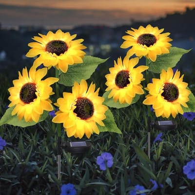 Solarlampen voor buiten decoratie - 2 stuks zonnebloemen - waterdichte tuinverlichting op zonne-energie - zonnebloem-licht met 20 leds - tuin terras tuinverlichting op zonneenergie
