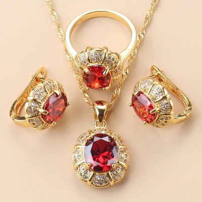 Nouvelle Mode Style Occident Zircon Noir Luxueux Plaqué Or Ensembles de Bijoux Collier Pour Femmes Boucles d'Oreilles Clips et Bague 10 brown