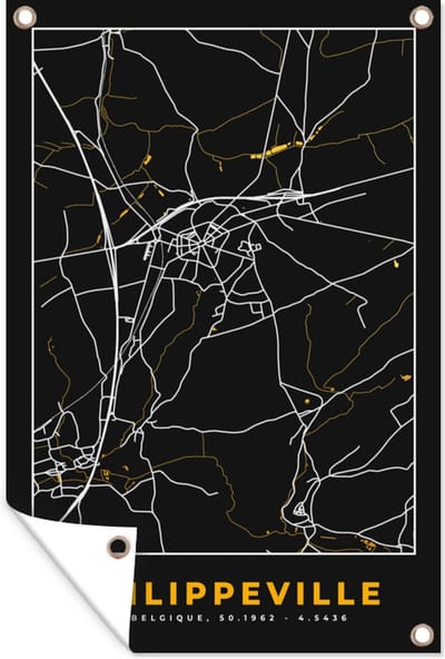 Muurdecoratie Philippeville - Stadskaart - Plattegrond - Goud - Kaart - 120x180 cm - Tuinposter - Tuindoek