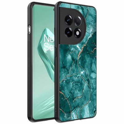 Geschikt voor OnePlus 12R Telefoonhoesje met marmer opdruk - TPU backcover case marble design - Goud Groen - Smartphonica geschikt voor OnePlus 12R