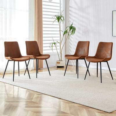 MODFU Industriële Eetkamerstoelen Set van 4 - Microvezel (Suede-look) met Metalen Poten - Vintage Bruin