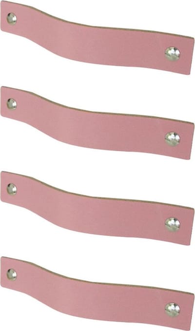 4x Leren handgrepen 'platte greep' - maat S (15,8 x 2,5 cm) - ZACHTROZE - incl. 3 kleuren schroefjes (handgreepjes - leren grepen - greepjes - leren lusjes)