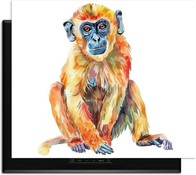 KitchenArt - Colorful Monkey – Inductie Beschermer - 65x52 cm - Kookplaat Beschermer - Luxe Afdekplaat Inductieplaat - Anti-slip & Oprolbaar - Beschermmat Inductiekookplaat
