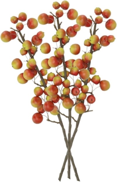 DK Design Kunstbloem fruit tak met appels - 3x - 66 cm - rood/groen - Kunst zijdebloemen - herfst takken