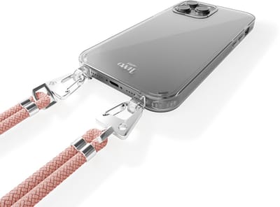 xoxo Wildhearts siliconen hoesje - Geschikt voor iPhone 13 Pro Max - Telefoonhoesje - Hoesje met koord - telefoonkoord - Transparant hoesje - Roze koord
