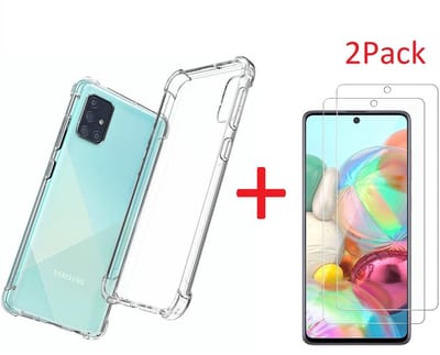 Hoesje Geschikt Voor Samsung Galaxy A71 Anti Shock Hoesje TPU Back Cover Met 2pack glazen Screenprotector - Transparant