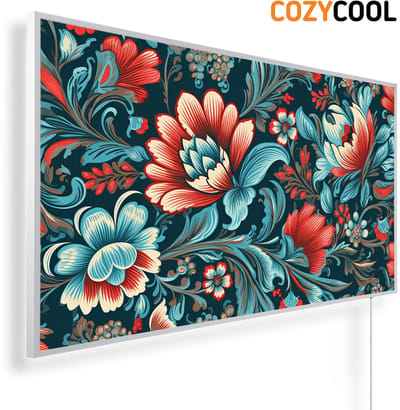 Infraroodpaneel met afbeelding | Abstracte bloemenachtergrond met blad en bloemen | 1200 Watt | Witte lijst | Infrarood verwarmingspaneel | Infrarood paneel | Infrarood verwarming