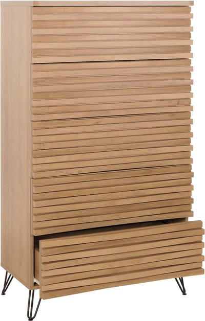 Ladekast MCW-M49, hoge kast, 3D design 5 laden massief hout mangometaal 145x80x44cm ~ natuur