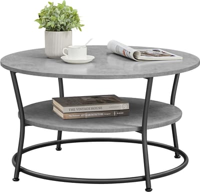 VASAGLE - Salontafel - Bijzettafel - Ronde - Met Opbergruimte - Industrieel Design - Metalen Frame