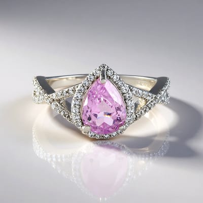 Cavill - Elegante Ring 925 Sterling Zilver Verguld - Peervormige Kunziet 1,87 ct & 71 Zirkonia 0,68 ct - Roze Edelsteen