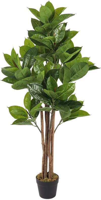 Kunst Rubberboom 130 cm | Groen | Kunst Ficus elastica - Nep ficus boom - Kunstboom in Pot