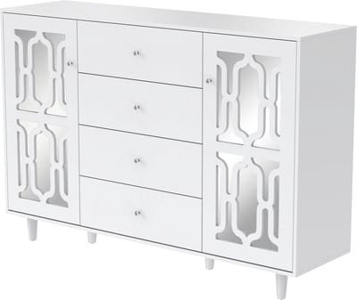 Dressoir opbergkast bijzettafel kast woonkamer kast sideboard wit Spiegelende kristallen handgrepen