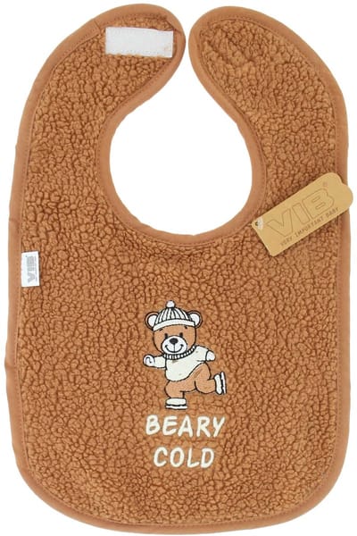 VIB® - Slabbetje Luxe velours - Teddy Chocolate 'BEARY COLD' - Babykleertjes - Slabbetjes - zwangerschap aankondiging - baby aankondiging
