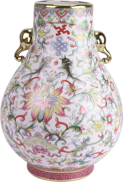 Fine Asianliving Chinese Vaas Porselein Wit Handgeschilderd D22xH31cm