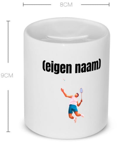 Akyol - badminton met man Spaarpot - Badminton - badmintoners - met eigen naam - badminton liefhebbers - cadeau - kado - 350 ML inhoud