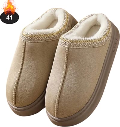 Nivard Warme Pantoffels - Sloffen - Slippers - Dames - Heren - Pluche - Maat 41 - Kaki