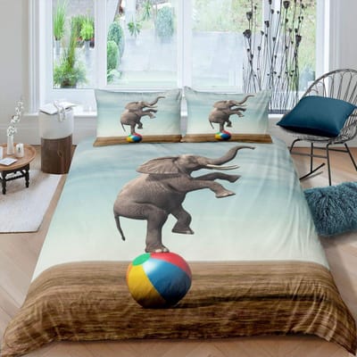 3D Olifant Dekbedovertrek Set Queen Size Afrikaanse Safari Dier Dekbedset Wildlife Beddengoedset Retro Wanddecoratie Sprei Hoes EU single(135x200cm)