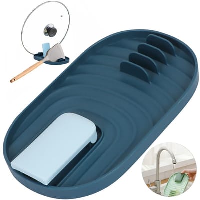 Spatelhouder / Lepelhouder – Blauw – Keukenlepel Standaard met Dekselhouder – Voor 4 Lepels – Modern Design