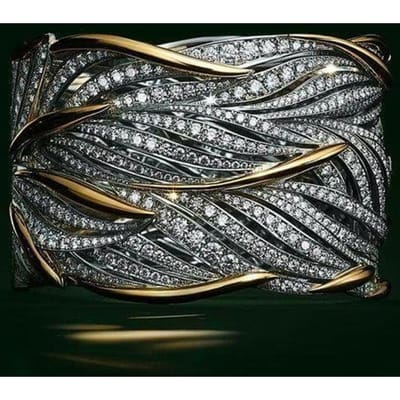 Huitan Tweekleurige Damesring met Uitholling en Geometrische Vorm, Feestaccessoires voor Dames, Metalen Ringen, Mode Sieraden 7 gray