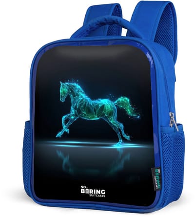 NoBoringSuitcases.com® - Rugzak blauw - Schooltas jongens - Futuristisch galopperend paard - Kinder rugtas jongen - Boekentas kind - Kinderrugzak voor school - Schoolrugzak