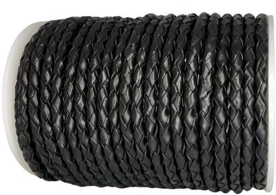 Gevlochten Leren Koord Rond, 10 m x 4 mm - Rond Gevlochten Lederen Koord, Voor Halskettingen, Armbanden, Sieraden, Knutselkralen en Veters (Zwart)