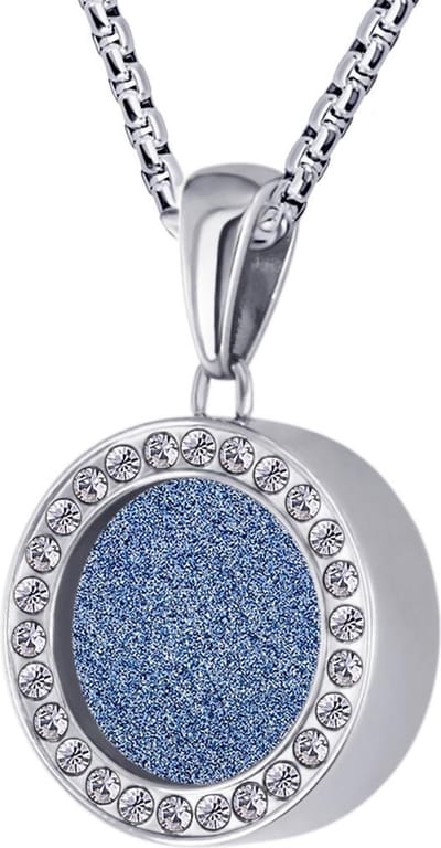 Quiges 12mm Mini Munt Hanger Zilverkleurig RVS Glans met Glitter Blauw Munt en Box Ketting Ankerketting 42-46cm