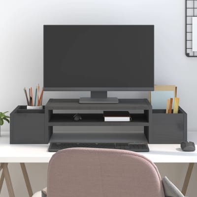 vidaXL - Monitorstandaard - 70x27,5x15 - cm - massief - grenenhout - grijs