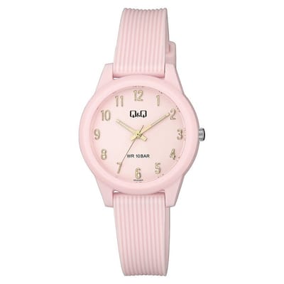 Q&Q VS13J005Y - Horloge - Sport - Analoog - Dames - Vrouwen - Plastic band - Rond - Cijfers - Kunststof - Roze - Goudkleurig - 10 ATM