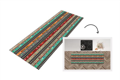 Keukenloper - Loper keuken - Patroon - Azteken - Symbolen - Regenboog - 150x50 cm - Keukenloper vinyl