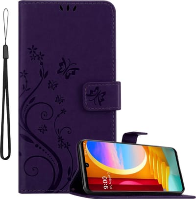 Cadorabo Hoesje geschikt voor LG Velvet in BLOEMEN DONKER PAARS - Beschermhoes in bloemmotief met magnetische sluiting, standfunctie en kaartsleuven Book Case Cover Etui