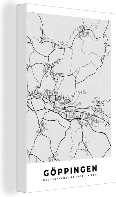 Canvas Schilderij Göppingen - Kaart - Stadskaart - Plattegrond - Duitsland - 20x30 cm - Wanddecoratie