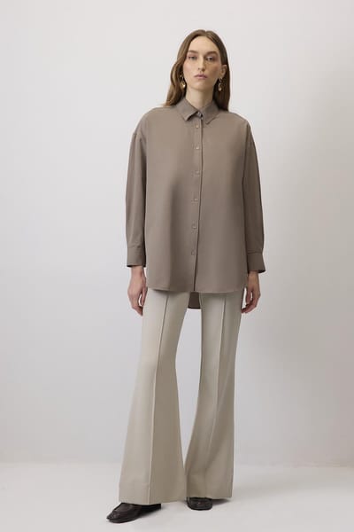 Touché Privé - Oversized poplin blouse - Taupe - Dames