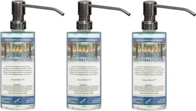 Handzeep Hammam Herbal 500 ml - set van 3 stuks - met gratis RVS zilverkleurige pomp - Voordeelverpakking