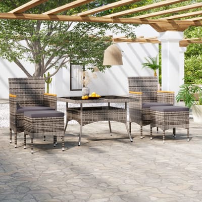 vidaXL - 5-delige - Tuinset - poly - rattan - en - gehard - glas - grijs