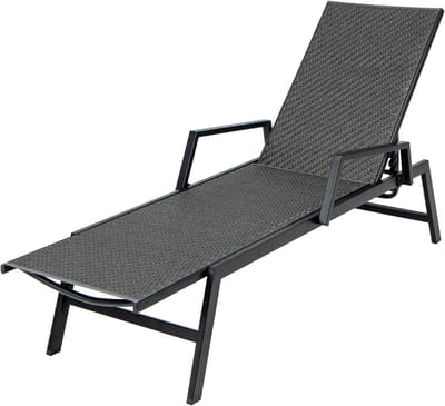 KOMFOTTEU Tuinligstoel van rotan, ligstoel voor buiten, ligstoel met rugleuning in 5 standen verstelbaar, frame van robuust metaal, voor strand, balkon, zwembad