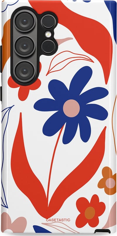 Casetastic hoesje geschikt voor Samsung Galaxy S23 Ultra - Dubbellaagse bescherming - Kleuren in bloei - Fashion Case - Wit Rood Perzik Donkerblauw
